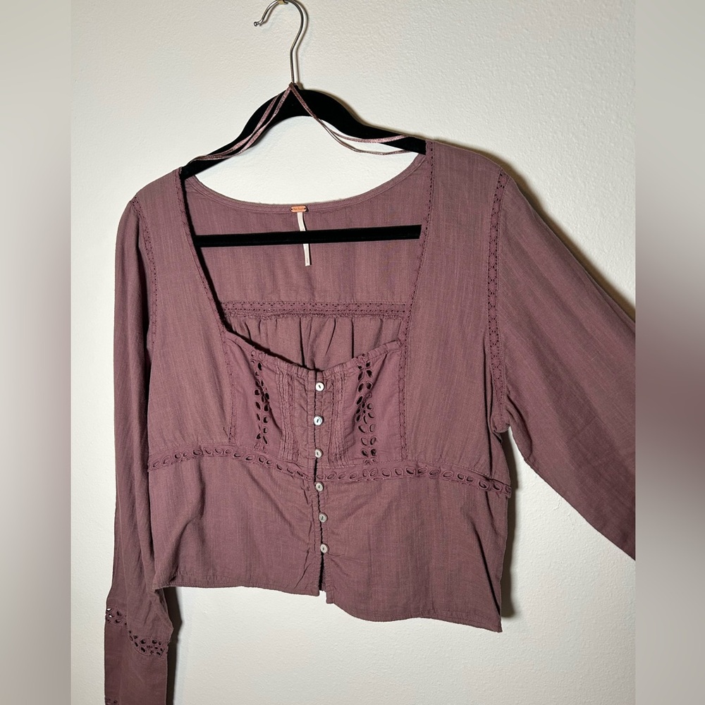 Free People Dusty Rose Button-Up Cotton Blouse